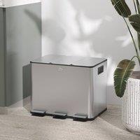 HOMCOM 3 x 20L Triple Kitchen Bin Pedal Bin for Recycling & Waste in Silver