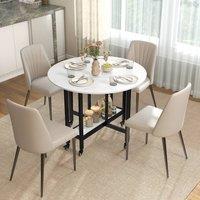 HOMCOM Folding Dining Table, Drop Leaf Table with Open Shelf, White Marble | Size: 100 cm x 100 cm