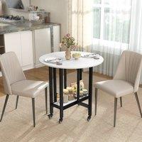 HOMCOM Folding Dining Table, Drop Leaf Table with Open Shelf, White Marble | Size: 80 cm x 80 cm