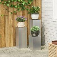 Berkfield Home Outdoor Plant Stands Pillar set of 3 Galvanised Steel in Grey