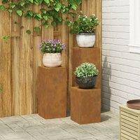 Berkfield Home Outdoor Plant Stands Pillar 3 pcs Weathering Steel in Black