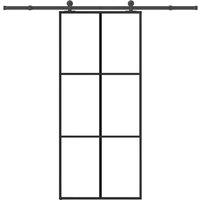 Berkfield Home Sliding Door with Hardware Set 90x205 cm ESG Glass&Aluminium in Black