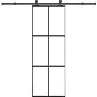 Berkfield Home Sliding Door with Hardware Set 76x205 cm ESG Glass&Aluminium in Black