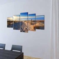 Berkfield Home Canvas Wall Print Set Sand Beach 100 x 50 cm