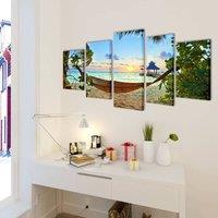 Berkfield Home Canvas Wall Print Set Sand Beach with Hammock 200 x 100 cm