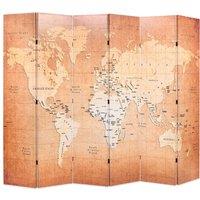 Berkfield Home Folding Room Divider 228x170 cm World Map Yellow