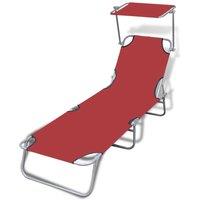 Berkfield Home Folding Sun Lounger with Canopy Steel & Fabric Red