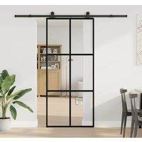 Berkfield Home Sliding Door with Hardware Set 90x205 cm ESG Glass&Aluminium in Black