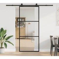 Berkfield Home Sliding Door with Hardware Set 90x205 cm ESG Glass&Aluminium in Black