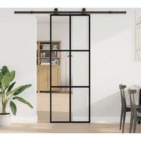 Berkfield Home Sliding Door with Hardware Set 76x205 cm ESG Glass&Aluminium in Black