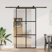 Berkfield Home Sliding Door with Hardware Set 102x205 cm ESG Glass&Aluminium in Black