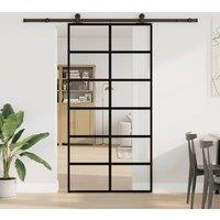 Berkfield Home Sliding Door with Hardware Set 102x205 cm ESG Glass&Aluminium in Black