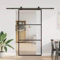 Berkfield Home Sliding Door with Hardware Set 102x205 cm ESG Glass&Aluminium in Black