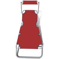 Berkfield Home Adjustable Folding Sun Lounger with Canopy Steel & Fabric Red