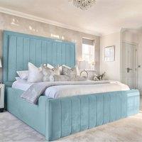 Living Comfort Bedz Geneva Upholstered Bed Frame with 54-inch Headboard - Slatted Base in Light Blue | Size: Single