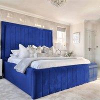 Living Comfort Bedz Geneva Upholstered Bed Frame with 54-inch Headboard - Slatted Base in Blue | Size: Single