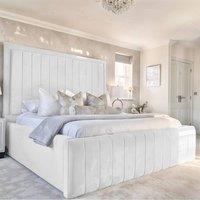Living Comfort Bedz Geneva Upholstered Bed Frame with 54-inch Headboard - Slatted Base in White | Size: Small Double