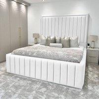 Living Comfort Bedz Hampton Slatted Base Upholstered Bed with 54-Inch panel Headboard in White | Size: Small Double