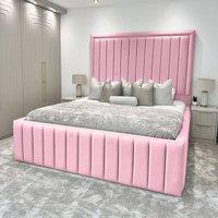Living Comfort Bedz Hampton Slatted Base Upholstered Bed with 54-Inch panel Headboard in Pink | Size: Single