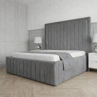 Living Comfort Bedz Sovereign Upholstered Gas Lift Storage Bed with 48 Inch Headboard in Grey | Size: Super King