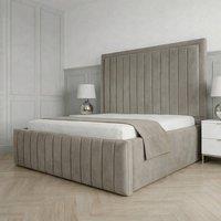 Living Comfort Bedz Sovereign Upholstered Gas Lift Storage Bed with 48 Inch Headboard in Light Grey | Size: Super King
