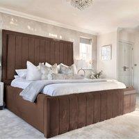 Living Comfort Bedz Geneva Upholstered Bed Frame with 54-inch Headboard - Slatted Base in Brown | Size: Single