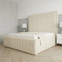 Living Comfort Bedz Sovereign Upholstered Gas Lift Storage Bed with 48 Inch Headboard in Cream | Size: Super King