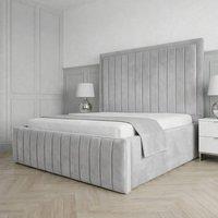 Living Comfort Bedz Sovereign Upholstered Gas Lift Storage Bed with 48 Inch Headboard in Silver | Size: Super King