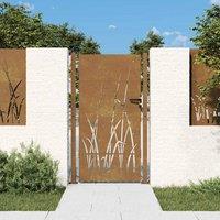Berkfield Home Garden Gate 105x180 cm Corten Steel Grass Design in Brown