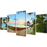 Berkfield Home Canvas Wall Print Set Sand Beach with Hammock 200 x 100 cm