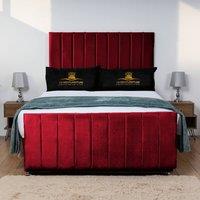 UK Bed Furniture Hampton Divan Bed Base with 26 Inch Headboard - No Storage in Maroon | Size: Single