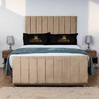UK Bed Furniture Hampton Divan Bed Base with 26 Inch Headboard - No Storage in Beige | Size: Single