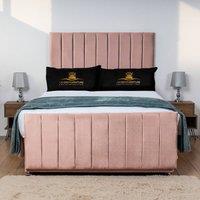UK Bed Furniture Hampton Divan Bed Base with 26 Inch Headboard - No Storage in Pink | Size: Single