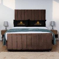 UK Bed Furniture Hampton Divan Bed Base with 26 Inch Headboard - No Storage in Brown | Size: Single