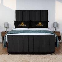 UK Bed Furniture Hampton Divan Bed Base with 26 Inch Headboard - No Storage in Black | Size: Single