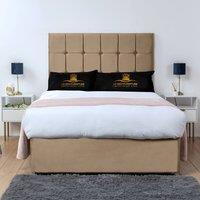 UK Bed Furniture Florence Divan Bed Base with 26 Inch Headboard - No Storage in Beige | Size: Single