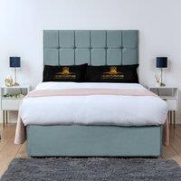 UK Bed Furniture Florence Divan Bed Base with 26 Inch Headboard - No Storage in Light Blue | Size: Single
