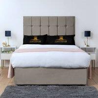 UK Bed Furniture Florence Divan Bed Base with 26 Inch Headboard - No Storage in Light Beige | Size: Small Double