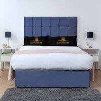 UK Bed Furniture Florence Divan Bed Base with 26 Inch Headboard - No Storage in Blue | Size: Super King