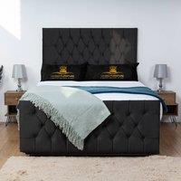UK Bed Furniture Jublie Divan Bed Base with 26 Inch Headboard - No Storage in Black | Size: Single
