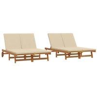 Berkfield Home Double Sun Lounger with Wheels & Cushion - Solid Acacia Wood