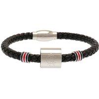 Rangers FC Men's Stainless Steel Leather Ring Bracelet in Black