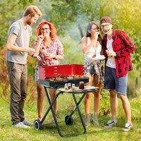 OUTSUNNY Foldable Charcoal Trolley Barbecue BBQ Grill Cooker Smoker with Wheels in Black