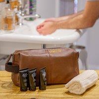 Duncan Stewart Personalised Men's Wash Bag & Face Towel Set in Brown | Size: 26 cm x 18 cm