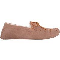 SNUGRUGS Men's Alfie, Wool Lined Suede Moccasin Slippers with Suede Sole in Light Brown | Size: 13