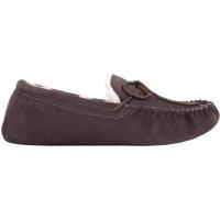 SNUGRUGS Men's Alfie, Wool Lined Suede Moccasin Slippers with Suede Sole in Dark Brown | Size: 11