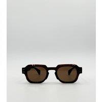SVNX Men's Angular Wayfarer Style Sunglasses in Brown with Green Arms