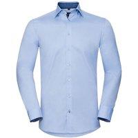 Russell Collection Men's Long Sleeve Contrast Herringbone Shirt in Light Blue | Size: 16.5 in