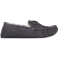 SNUGRUGS Men's Alfie, Wool Lined Suede Moccasin Slippers with Suede Sole in Dark Grey | Size: 12