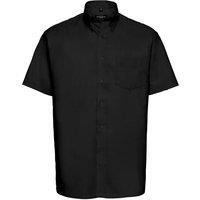 Russell Collection Men's Oxford Easy-Care Short-Sleeved Shirt in Black | Size: 16.5 in